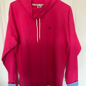 The Black Dog Bright Pink Cowl Neck Tunic with blue cuffs NWOT